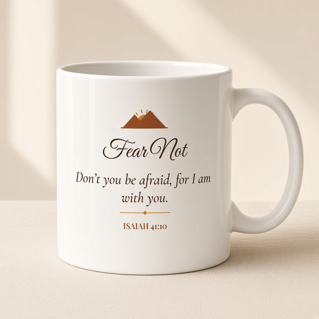 Isaiah 41:10 Fear Not mug front view – Don't you be afraid, for I am with you